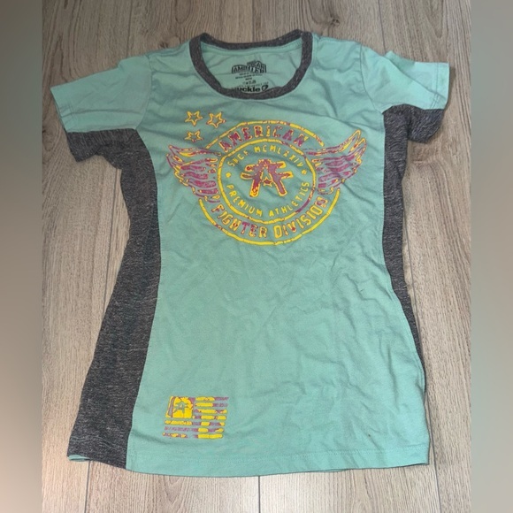 American Fighter blue and Gray Short Sleeve Tee shirt top - Picture 1 of 3